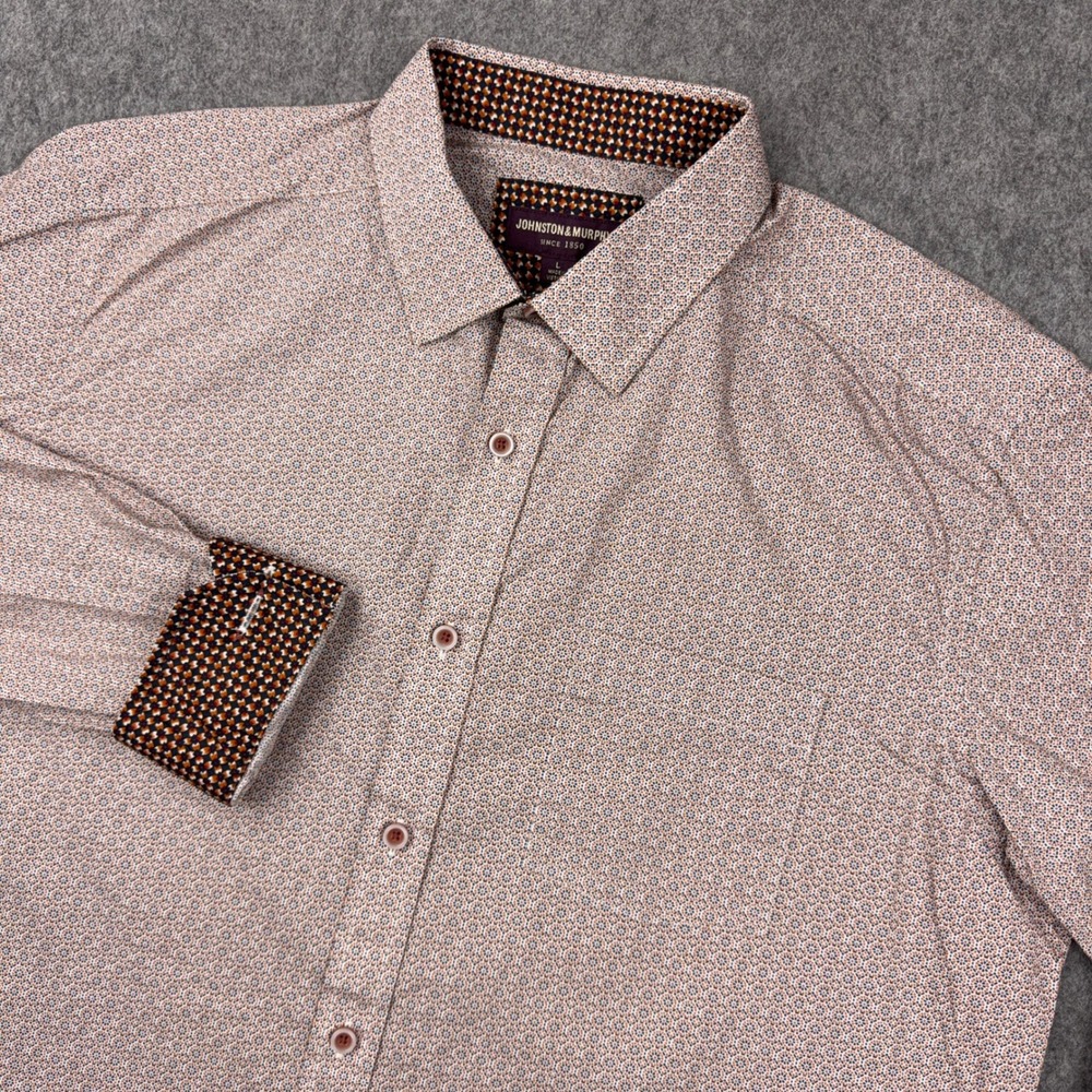 Johnston Murphy Shirt Mens Large Orange Navy Medallion Flip Cuff Button Down